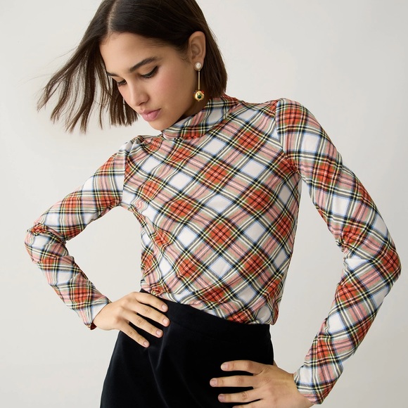 JCREW TISSUE TURTLENECK IN IVORY PLAID SZ SM NWT - Picture 2 of 4